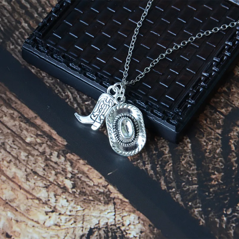 DIY accessories Cross-border AliExpress trendy denim theme, creative personality western cowboy hat boots pendant necklace jewel