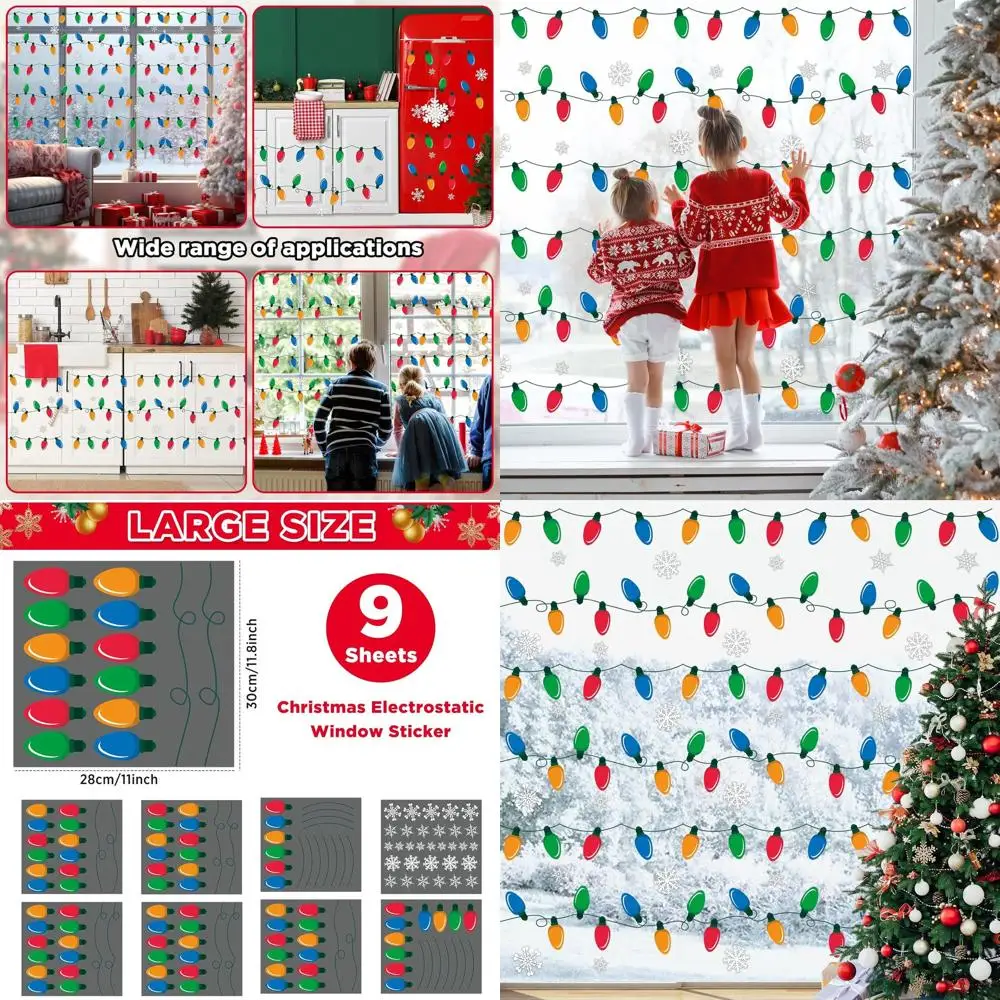 

Large Size Christmas Bulb Light Snowflake Window Cling Sticker for Glass Christmas Car Refrigerator Stick Decals Xmas Light Bulb