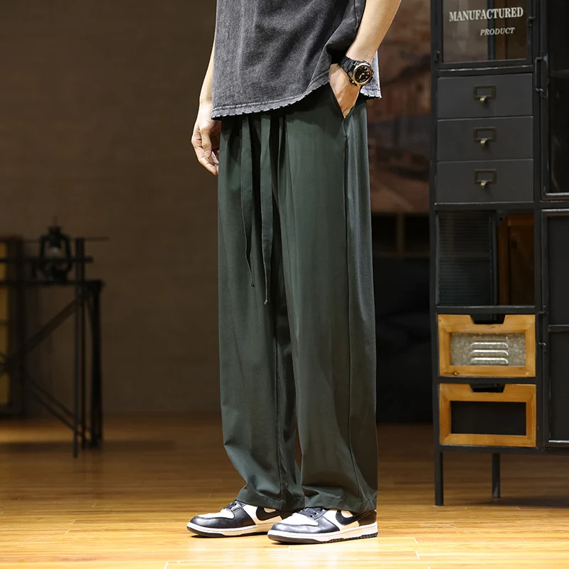 

Comfortable Ice Silk Men's Sport Pants Loose Elastic Straight Leg Casual Trousers Youth Faion Spring Autumn Winter