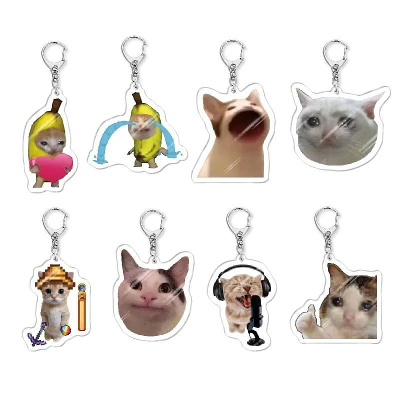 Lustige glückliche Katze, lustige Katze, Banane, Katze, Acryl-Schlüsselanhänger, süßer Schultaschen-Anhänger