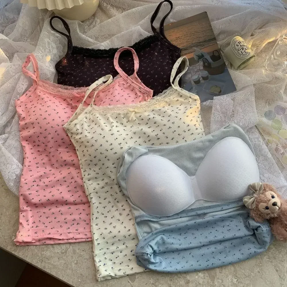 Élégant dentelle fleur imprimé Camis 2025 Y2K mince Sexy gilet hauts floraux taille unique débardeurs floraux printemps