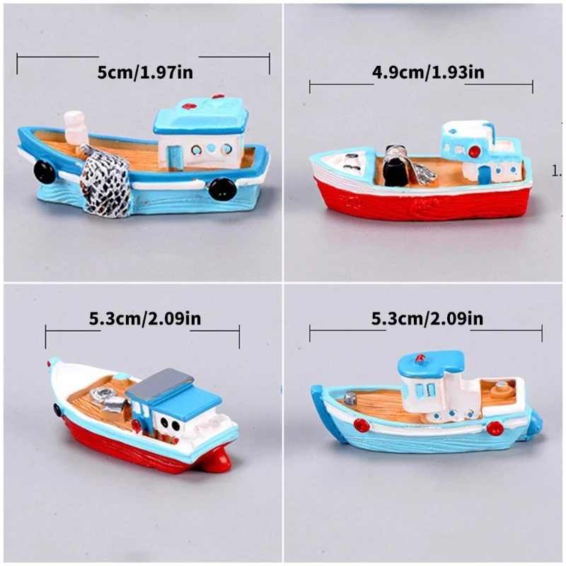

Handmade Resin Fishing Boat Model Figure Craft Set of 8 Miniature Ship Ornament For Home Decoration And Gift Supply