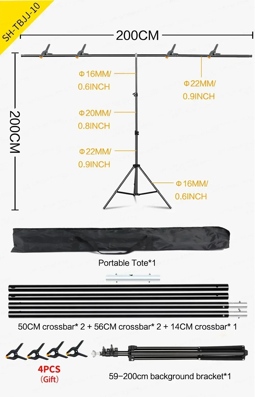 T-förmiger Hintergrundständer 2x2m für Fotografie, Verstellbares Stützsystem für Fotostudio, Geeignet für Vlies- und Musselin-Hintergründe