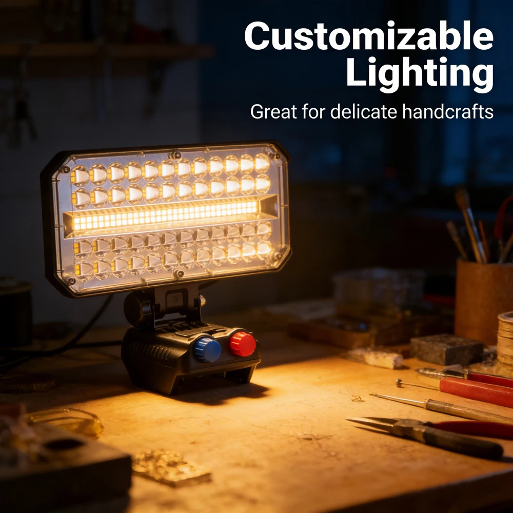 Lanterna de Trabalho LED de 8 Polegadas com Temperatura de Cor Ajustável, Lanterna Portátil para Camping e Emergências, Compatível com Bateria Makita