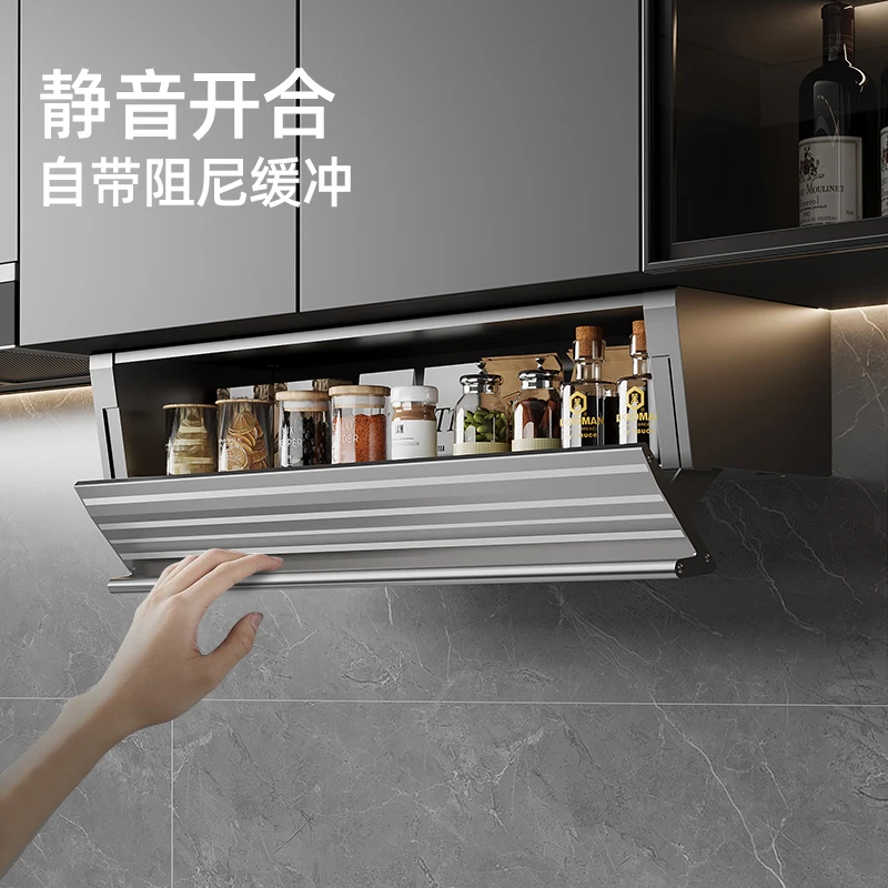 

Seasoning and vegetable preparation rack Foldable kitchen hanging cabinet Pull-down telescopic rack Double-layer cabinet Storage