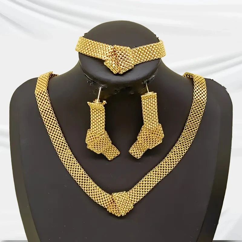 

Тканая цепочка, ожерелье, браслет, серьги, комплект, подарки для женщин и девочек, модные украшения, горячая распродажа, подарок на вечеринку, 2025, новый стиль