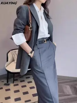 Sonbahar Kore Zarif Kadın Blazer Etek Takım Elbise Rahat Iş resmi kıyafet Ceketler Ofis Bayan 2 Parça Set Kadın Şık Giysiler