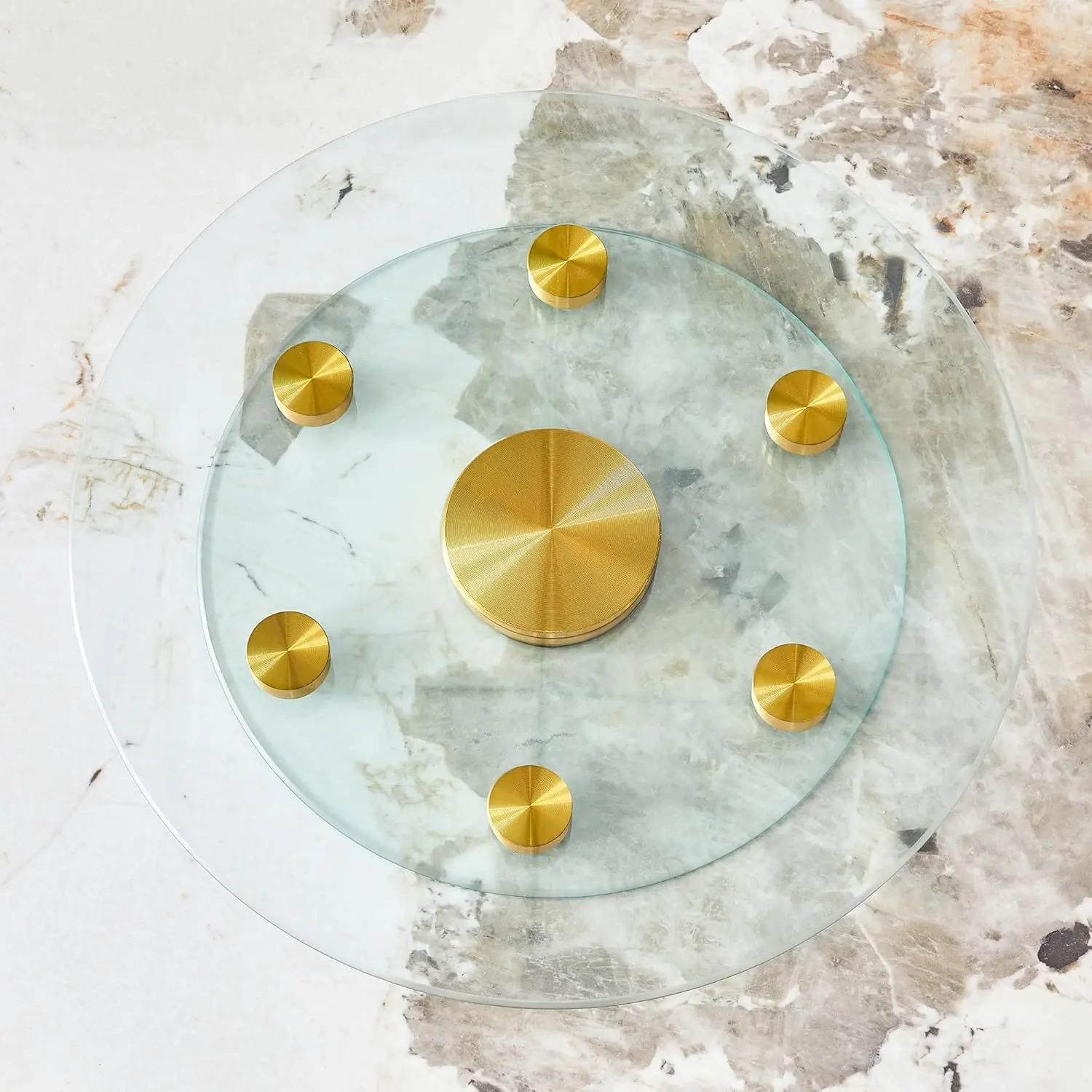 

20" Glass Lazy Susan, 0.24" Thicken Tempered Lazy Susan Turntable with 6 Golden Rotating Wheels, Smooth Spin Clear Lazy Susan