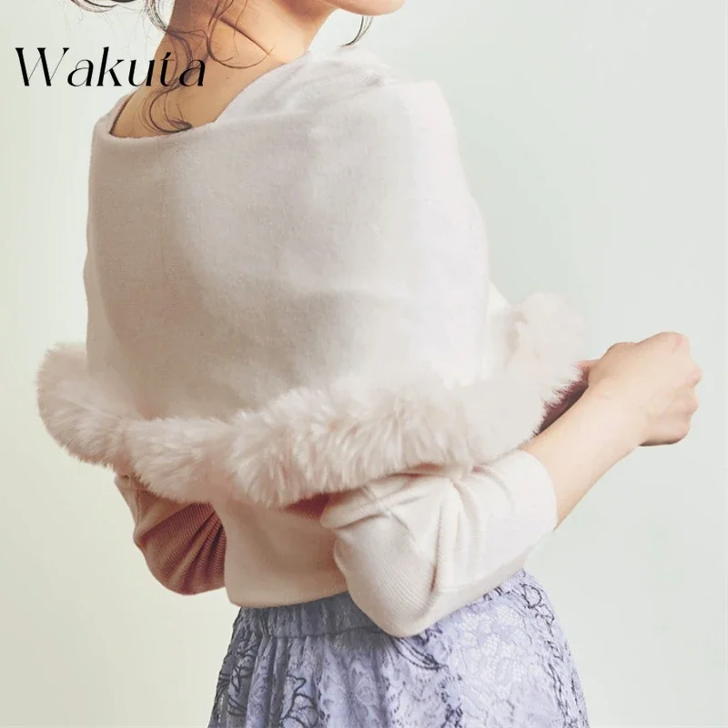 WAKUTA 2025 Spring New Product Japanese Round Neck Hairy Shawl Hoodie Sweet Long Sleeve Slimming Knitted Sweater 여성 반팔 니트 Свитер