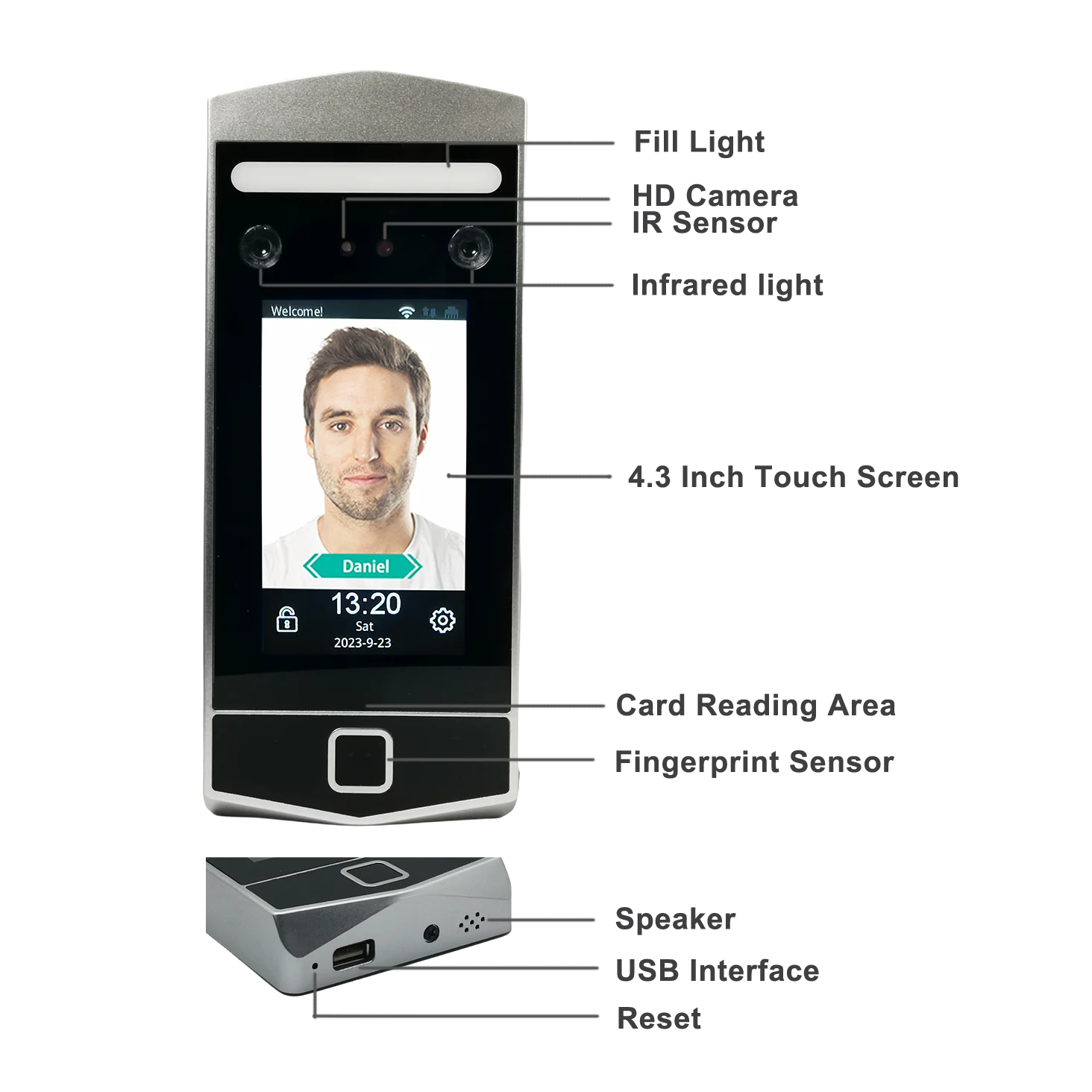 WiFi TCP/IP Biometric Dynamic Face Fingerprint Door Lock Access Control System Face Time and Attendance