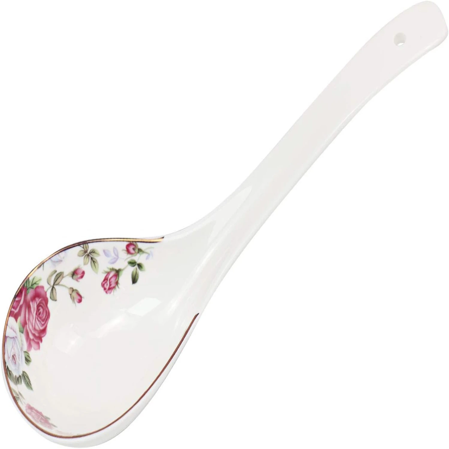 Cuchara de cucharón de sopa de cerámica blanca pura, cucharas grandes de China, cucharas de porcelana profunda, cubiertos, cucharas de sopa asiáticas, 9,4 "x" Sco