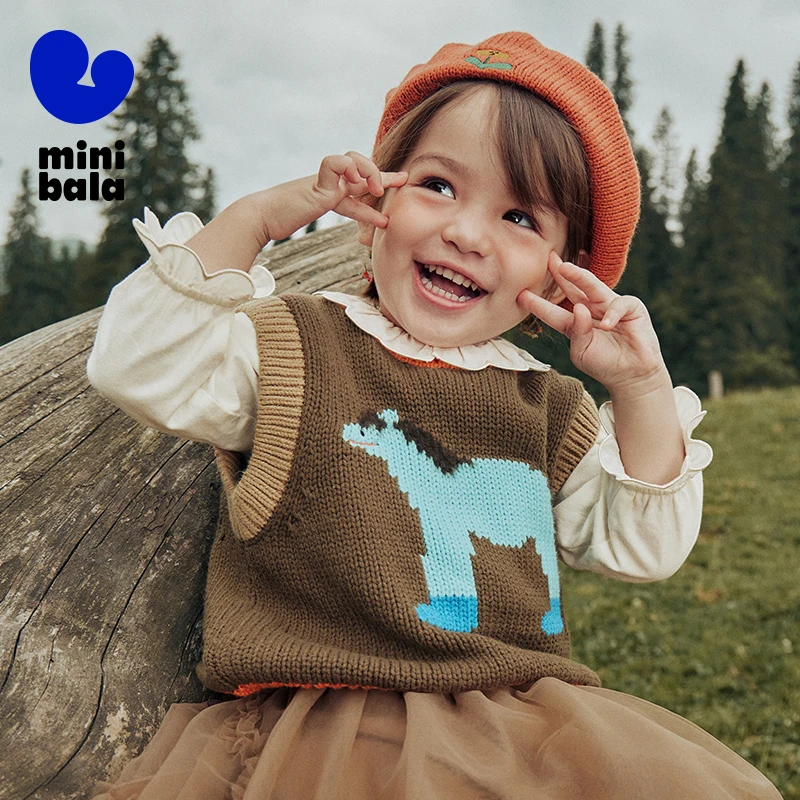 سترة أطفال صغيرة بالا 2025 شتاء جديد لطيف نمط التطريز متماسكة بلا أكمام #1