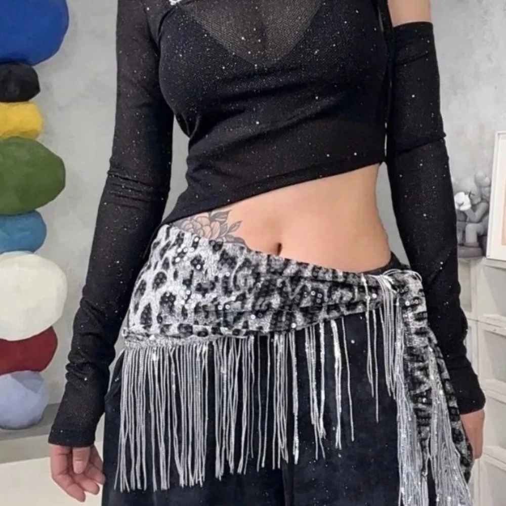 Mulheres dança do ventre leopardo impressão hip cachecol outfit jazz dança hip hop cinto traje acessório roupas de dança oriental wear