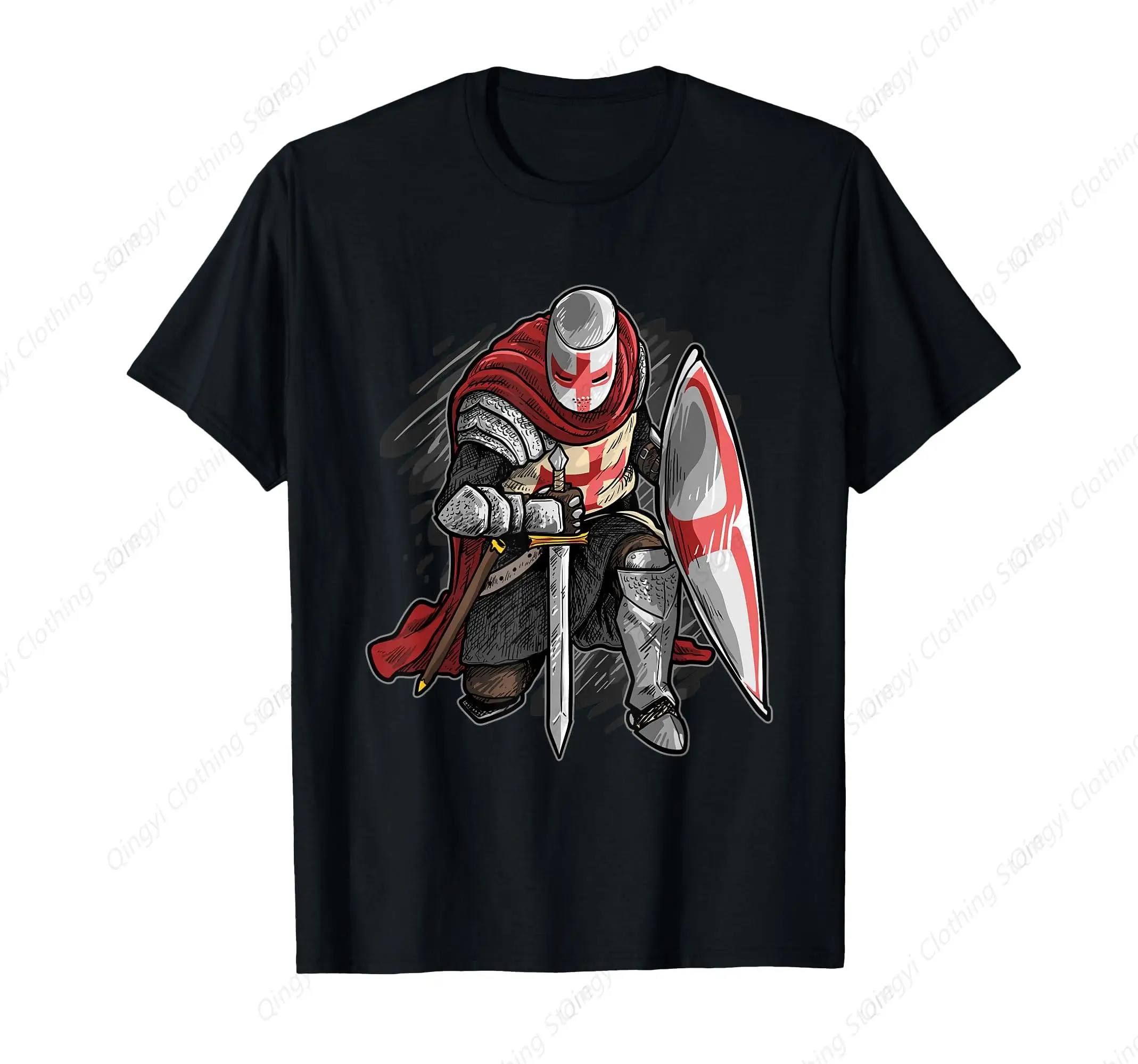 

Kneeling Templar Knight Temple Cross Medieval Crusador T-Shirt