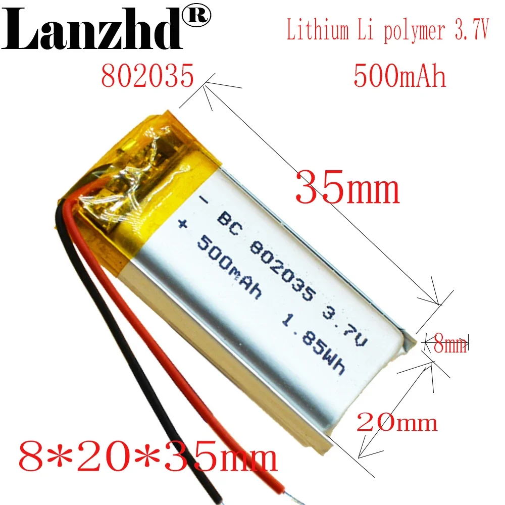 

1-12pcs 3.7V polymer lithium ion Li battery For MP4 Toys DVR Mio mivue 536 mio 518 video recorder mirror dvr 500mAh 8*20*35mm