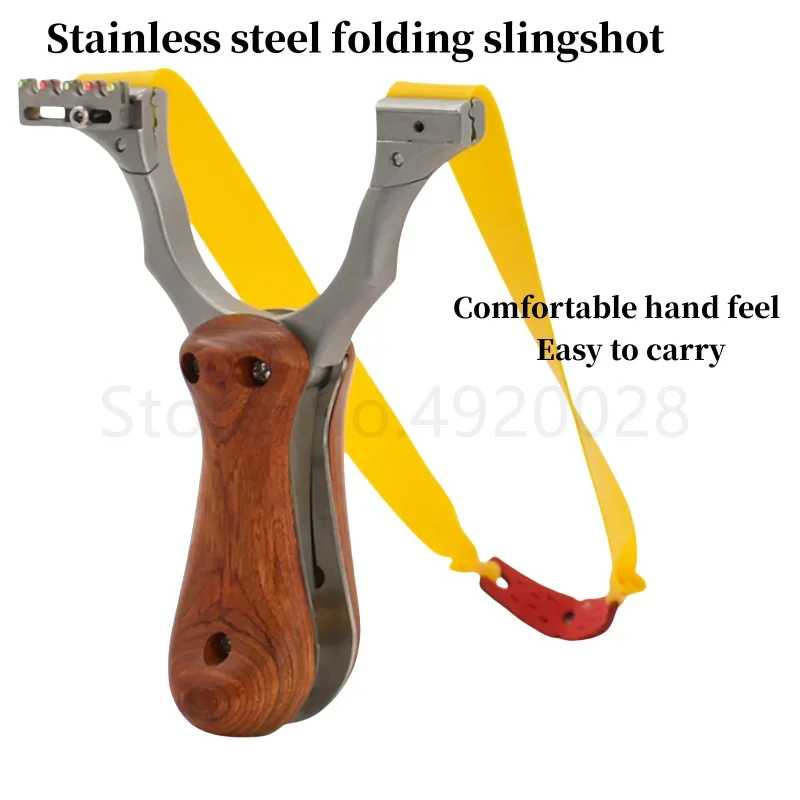 Hunting Stainless Steel Slingshot Folding Mini Pocket Slingshot Titanium Steel Powerful Slingshot Strap Rubber Strap Outdoor