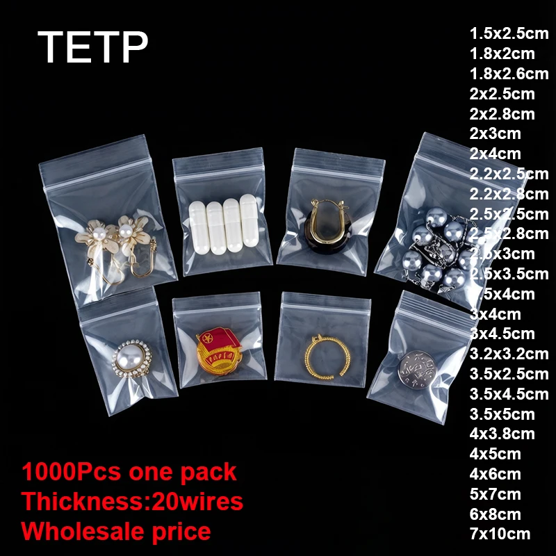 TETP 1000 Unidades Mini Bolsas Transparentes con Cierre Ziplock para Cápsulas, Vitaminas, Anillos, Collares, Perlas, Tornillos - Compra a Granel