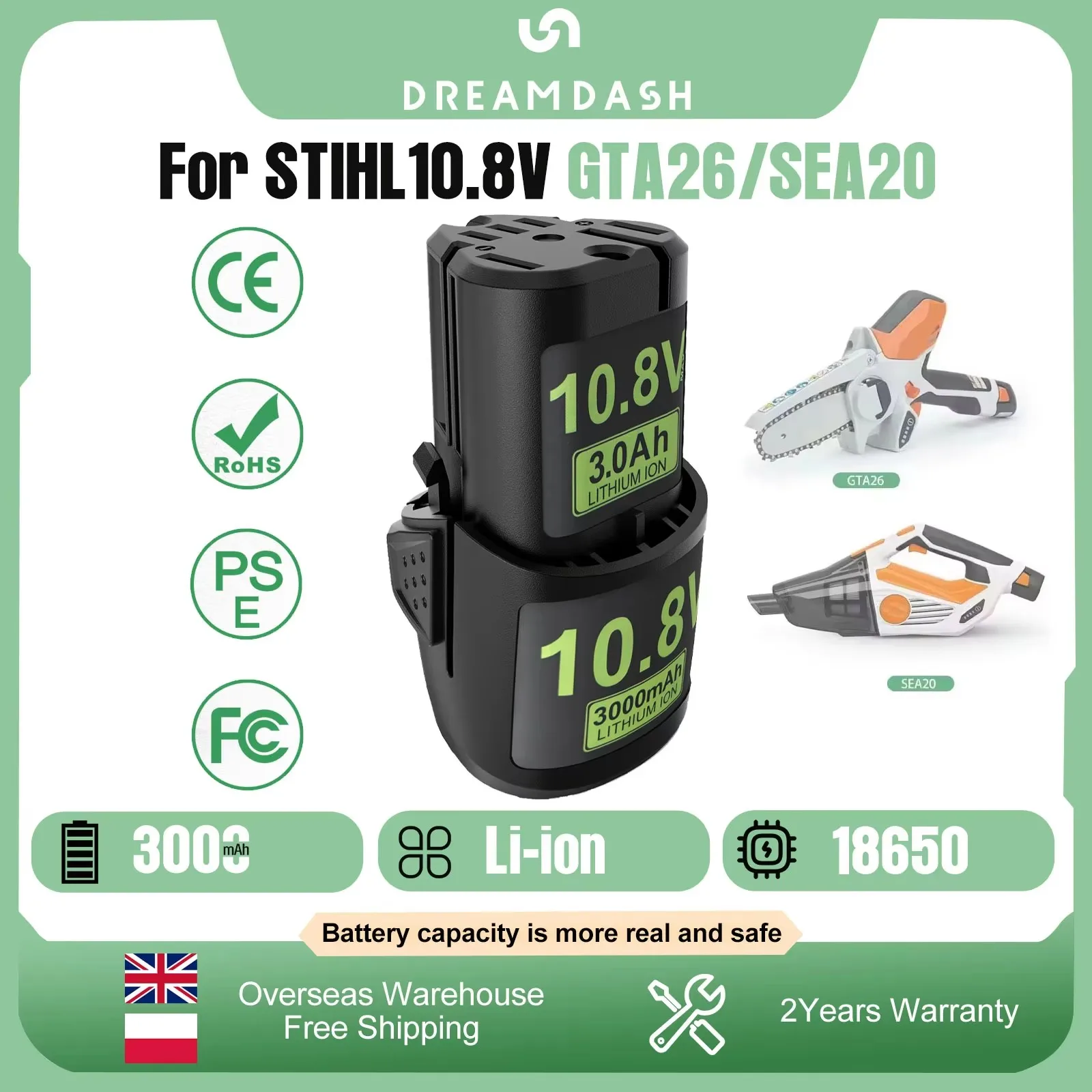 Dreamdash Für STIHL 10,8 V 3000 mAh Batterie Für STIHL GTA 26/40 SEA 20/HSA 26/FSA30/KOA30/ASA20/AS2