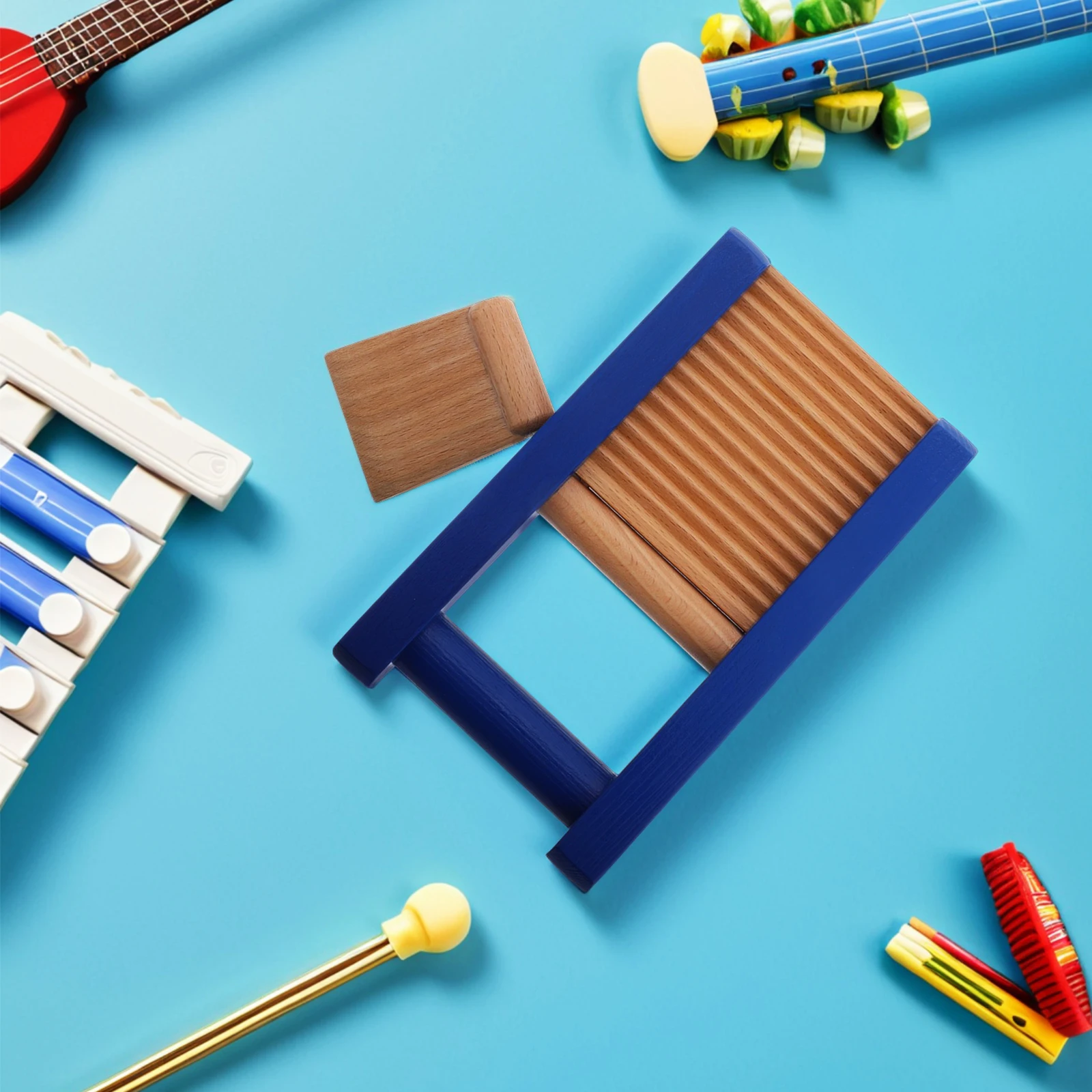 Planche à grattoir en bois pour enfants, Instrument de musique, jouet pour tout-petits, couleur bleue, accessoires de Percussion pour l'éducation précoce en toute sécurité pour bébé