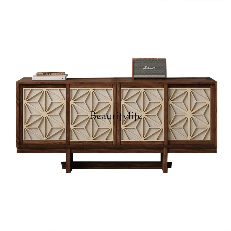 

05-*North American black walnut TV cabinet, all solid wood simple Italian minimalist light luxury partition entrance cabinet