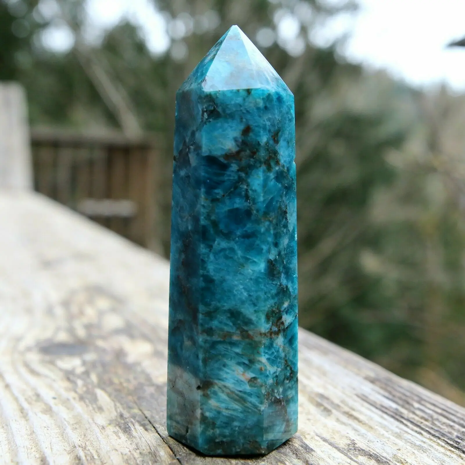 BLUE APATITE CRYSTAL POINT TOWER POLISHED NATURAL CHAKRA HEALING GEMSTONE QUARTZ