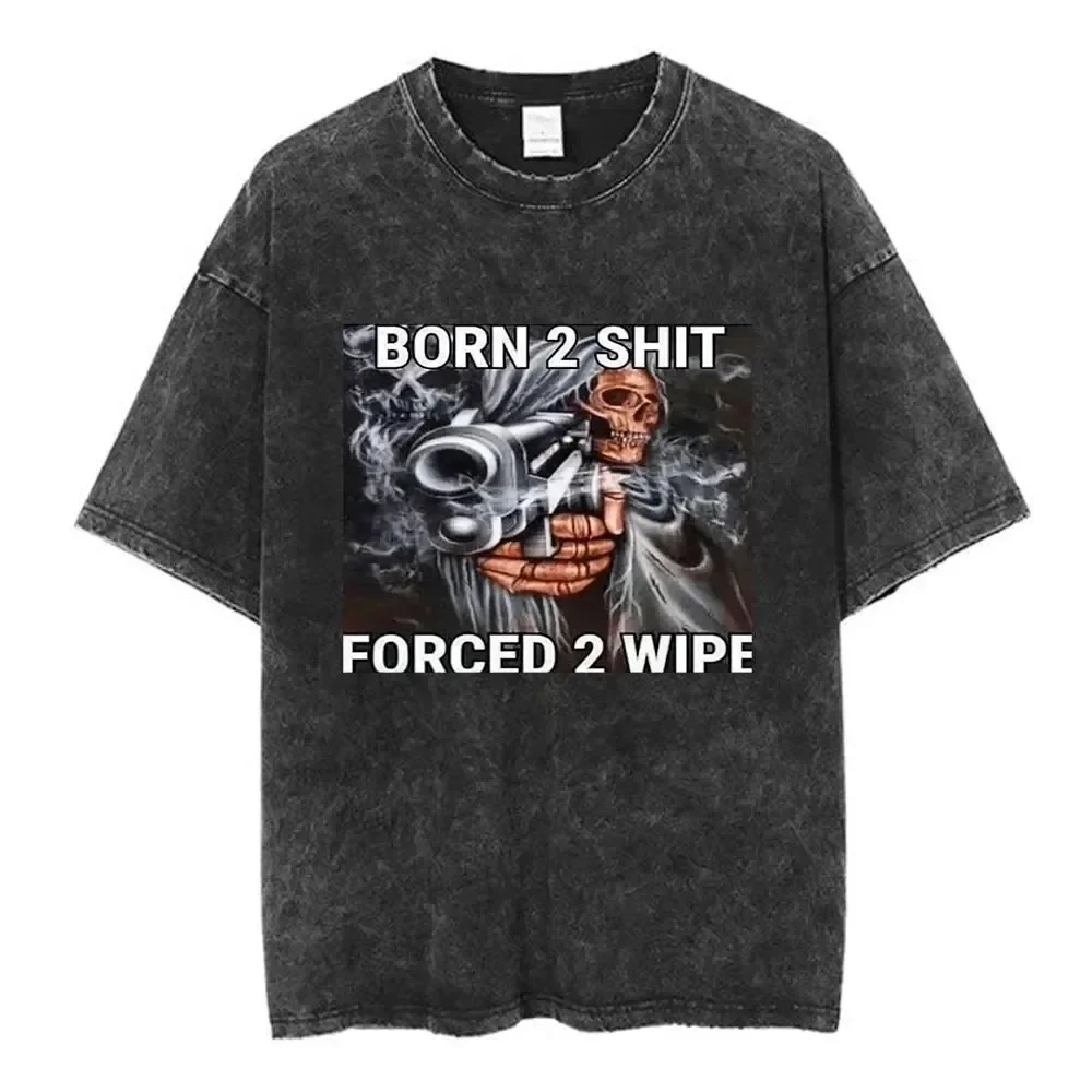New Autism Skeleton Meme T Shirt Funny Skull Men Women Fashion Hip Hop Vintage Washed Cotton Short Sleeve Oversized T-shirts