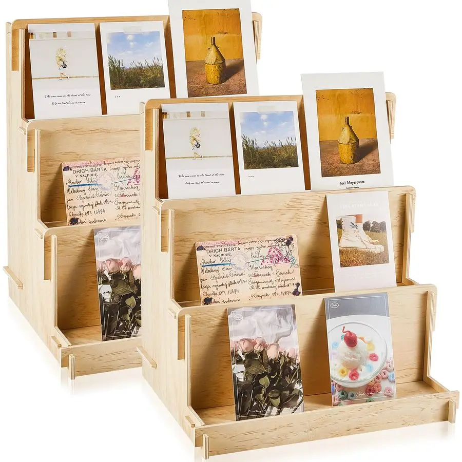 

Набор из 2 деревянных 3-ярусных подставок-органайзеров для открыток, стикеров, брошюр, для настольного использования, для продавцов и розничных прилавков