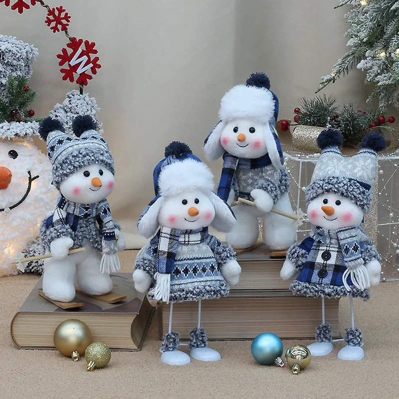 Hot Sale Christmas Decocration for Home 2024 Ski Swinging Toys Happy New Year Gift Xmas Festival Ornament Blue Snowman Dolls