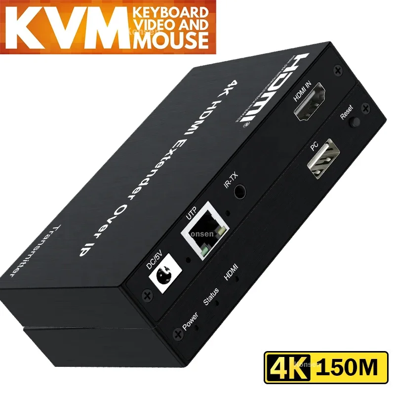 4K 150M HDMI KVM USB Extender Over Cat5e/6 HDMI KVM Extender Over IP Network Switch one to Many Receiver Support Mouse Keyboard