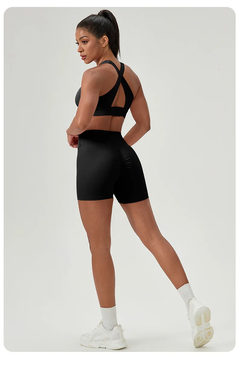Zwei Stücke Fitness Yoga Set Frauen Einfarbig Sommer Gym Anzug Atmungsaktiv Schnell Trocknend Kurze Sportswear Workout Kleidung – Detail 13