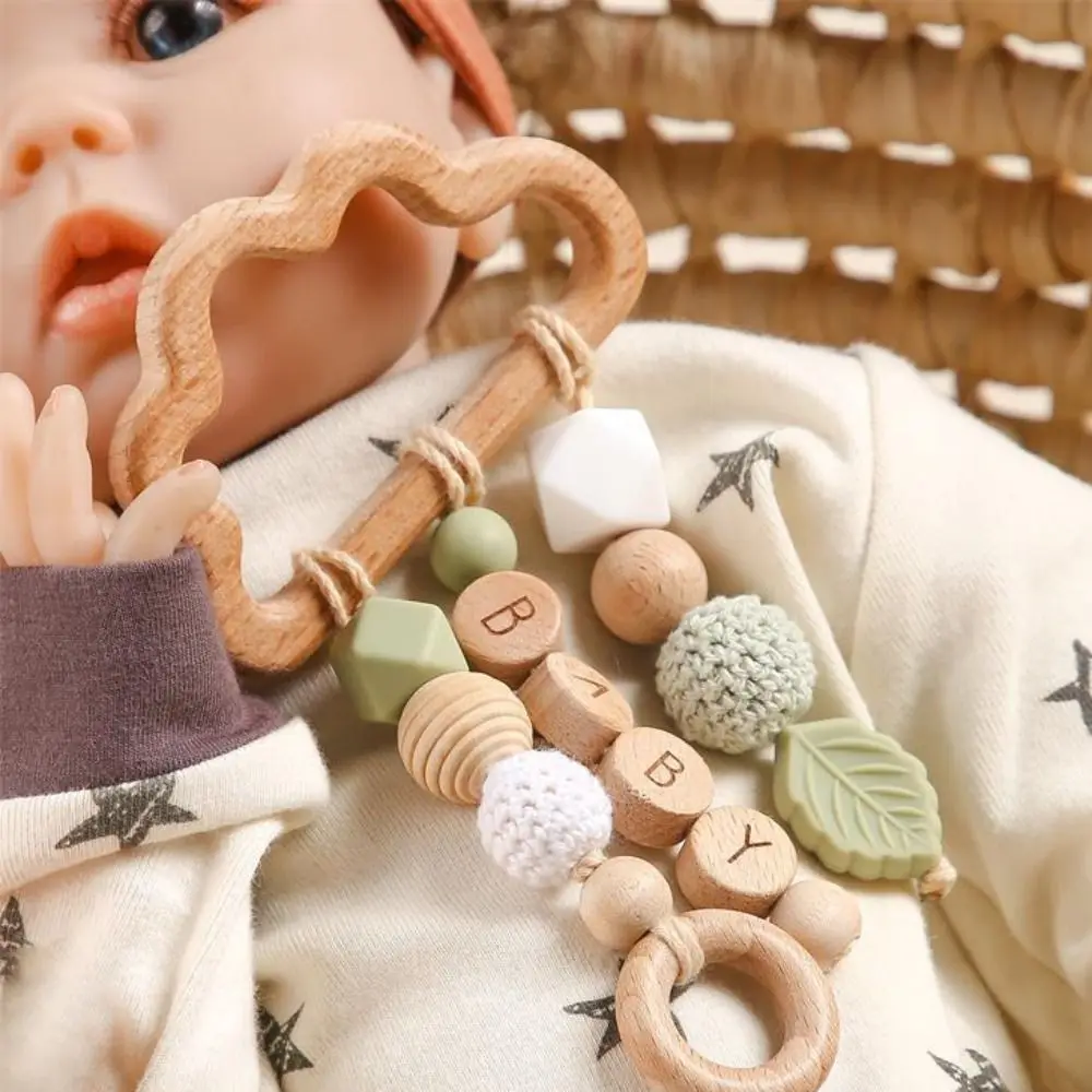 Colorful Anti-lost Wooden Baby Rattle Toy Handmade Montessori Handbell Rattle Toy Food Grade Silicone Wooden Rings Toy Children