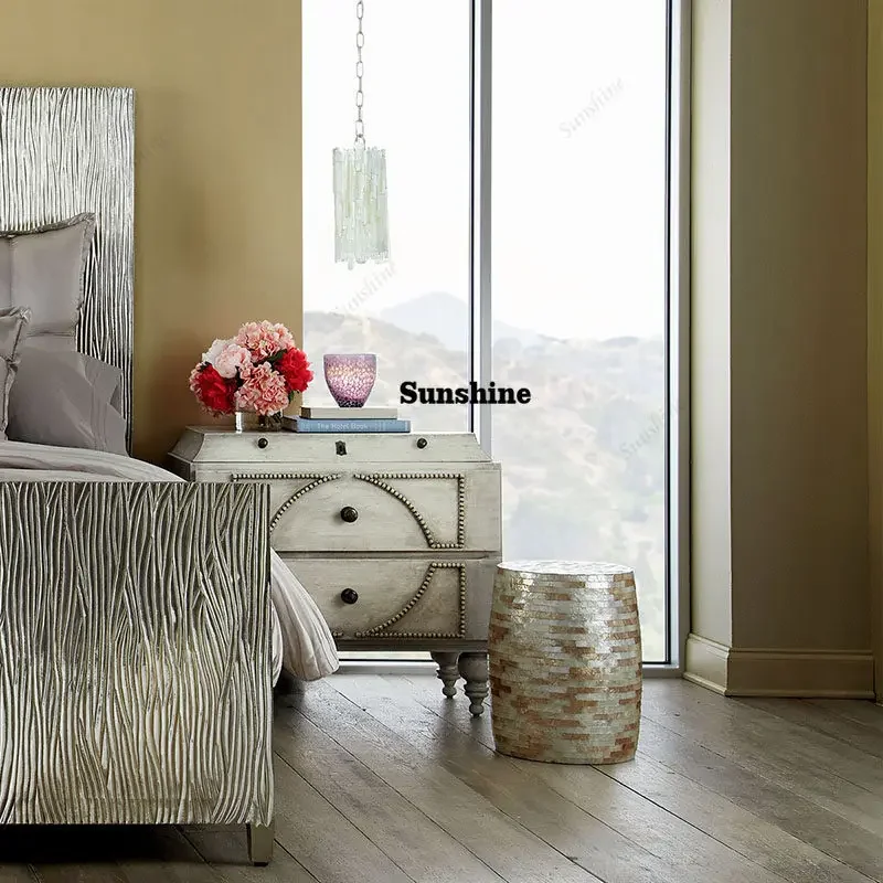 

American rural solid wood bedside table, retro and old simple European bedside table FT