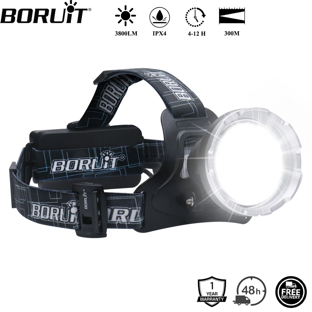 �y�Z�[�����zBORUiT B10 XM-L2 LED ���̓w�b�h�����v 3800LM 3 ���[�h�w�b�h���C�g�[�d�� 18650 �h���w�b�h�g�[�`�L�����v��p