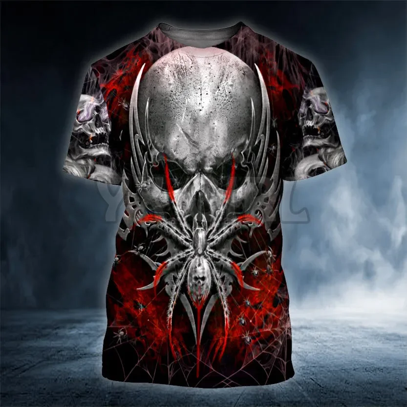 

2024 Summer Metal Spider Skull 3D All Over Printed T Shirts Tee Tops shirts Unisex Tshirt Halloween gift