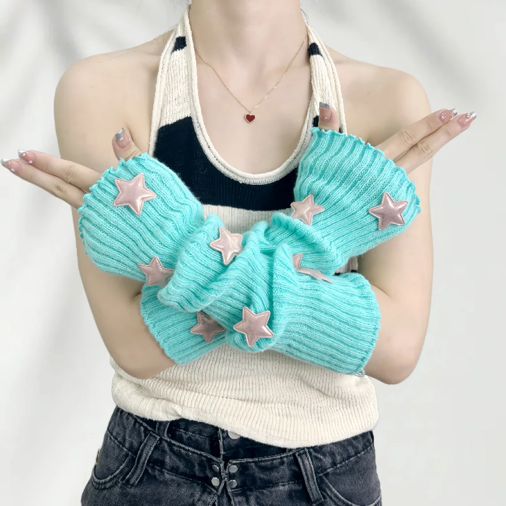 Sweet Girl Long Arm sleeves Elastic Decor Knitting Fingerless Gloves for Cosplay Party Music Festival