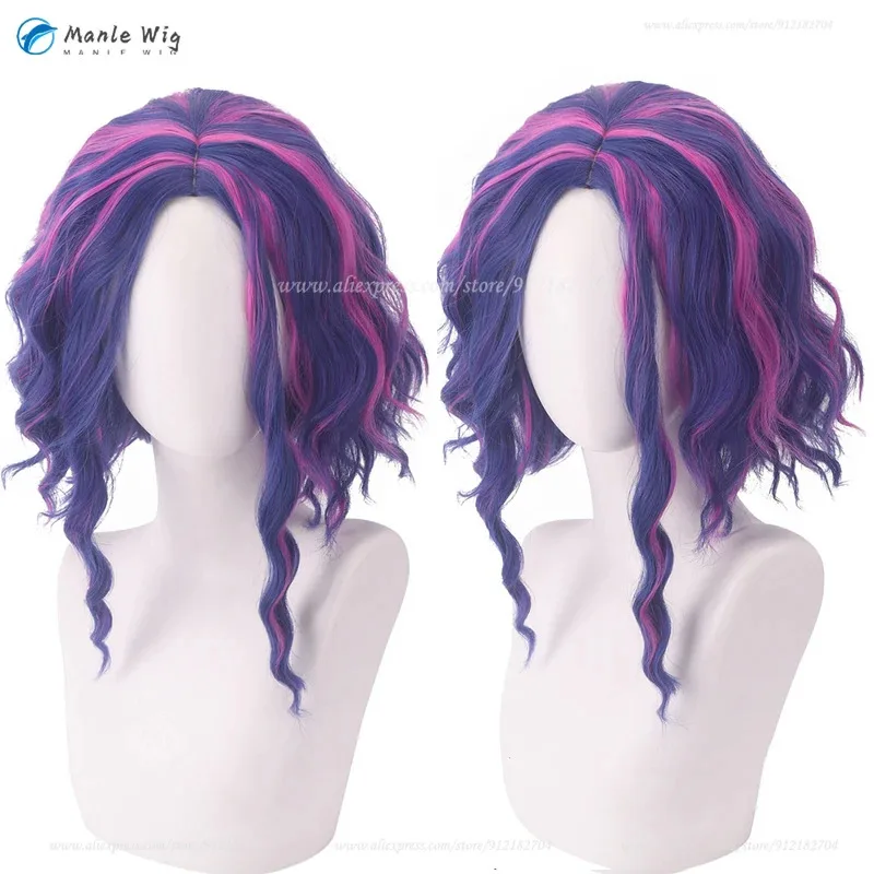 qq681Anime Cosplay 46 cm Blu Viola Misto Rosa Cruly Lady Nagant Capelli resistenti al calore Giochi di ruolo Parrucche + Parrucca C