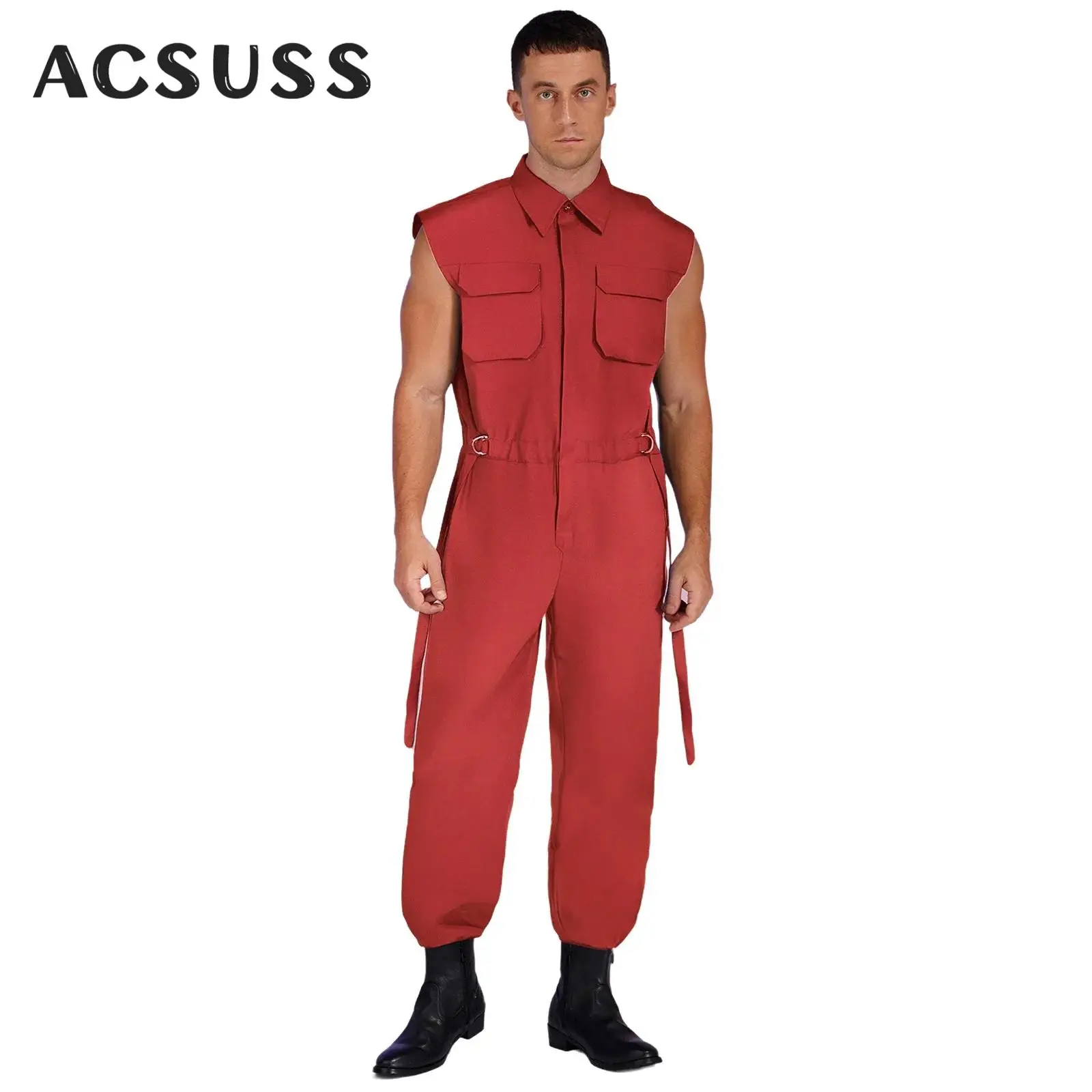 

Mens Work Coveralls Mechanic Workshop Uniform Flight Suit Sleeveless Multi-Pocket Bodysuit Outdoor Hiking Overalls Workwear