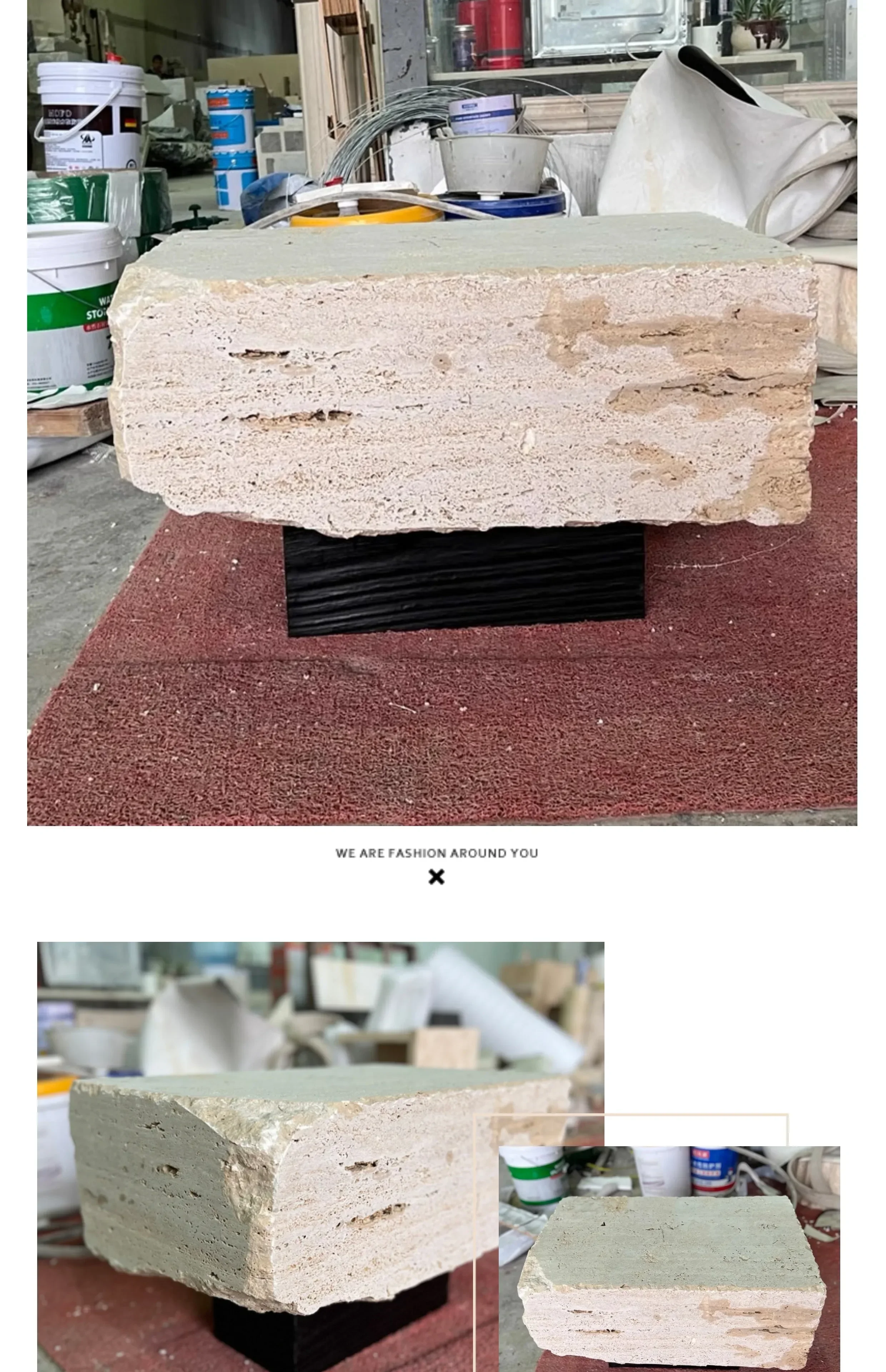 A Natural travertine retro coffee table cave stone coffee table light luxury coffee table, broken effect tea table