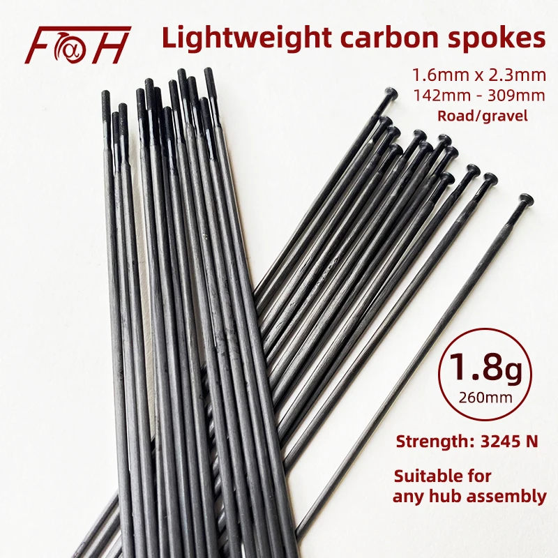 1.8g Lightweight Carbon Fiber Spokes for Road Bike/Mountain Bike, High Strength Aero Design, TT Bike Carbon Spokes