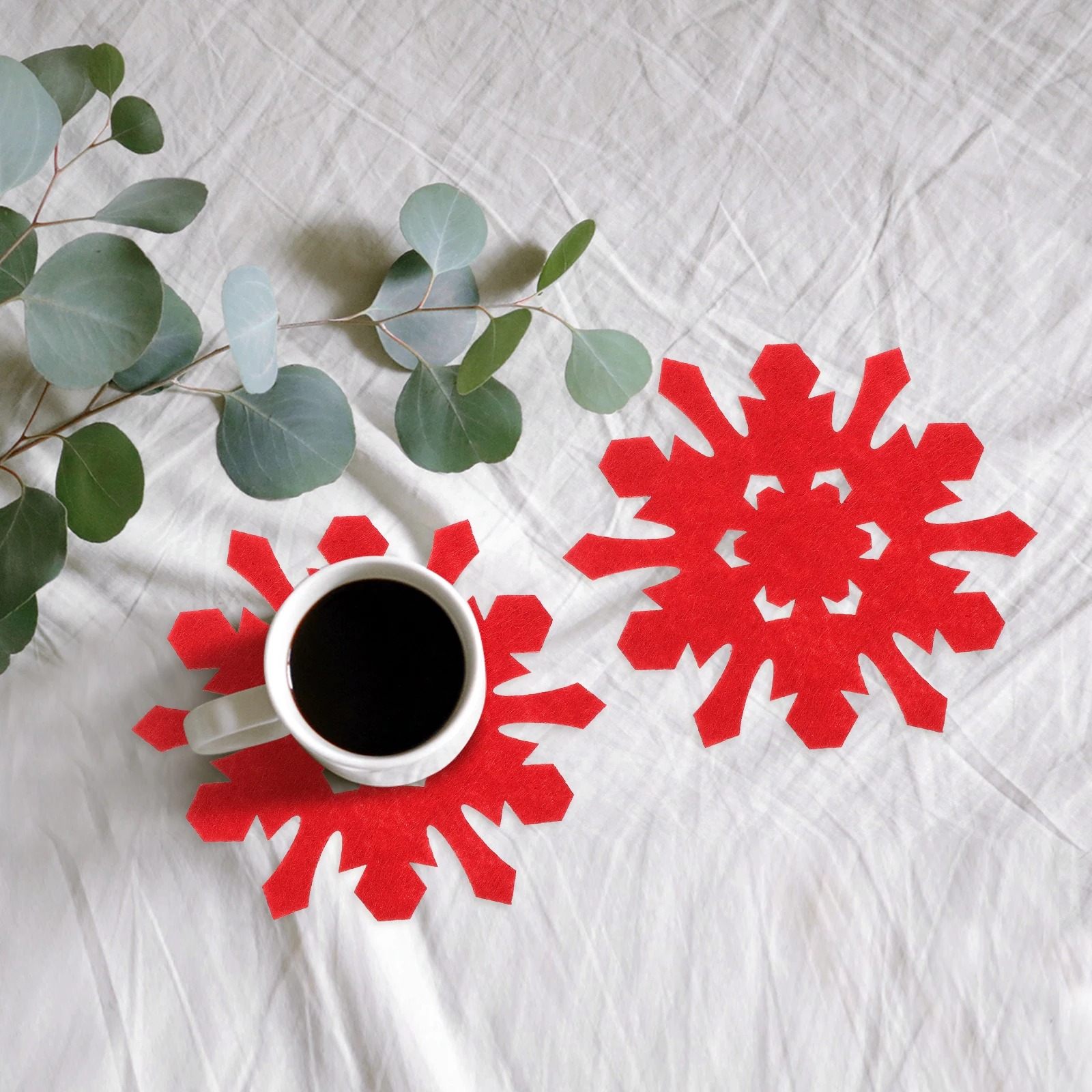 Alfombrillas de fieltro para bebidas, diseño de copo de nieve, decoración de mesa de cocina, 8 Uds.