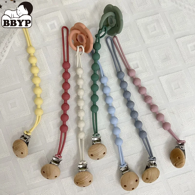 

Ins BPA Free One-Piece Baby Silicone Pacifier Clip Chain Safe Flexible Silicone Beads Anti-drop Newborn Dummy Holder Nipple Clip