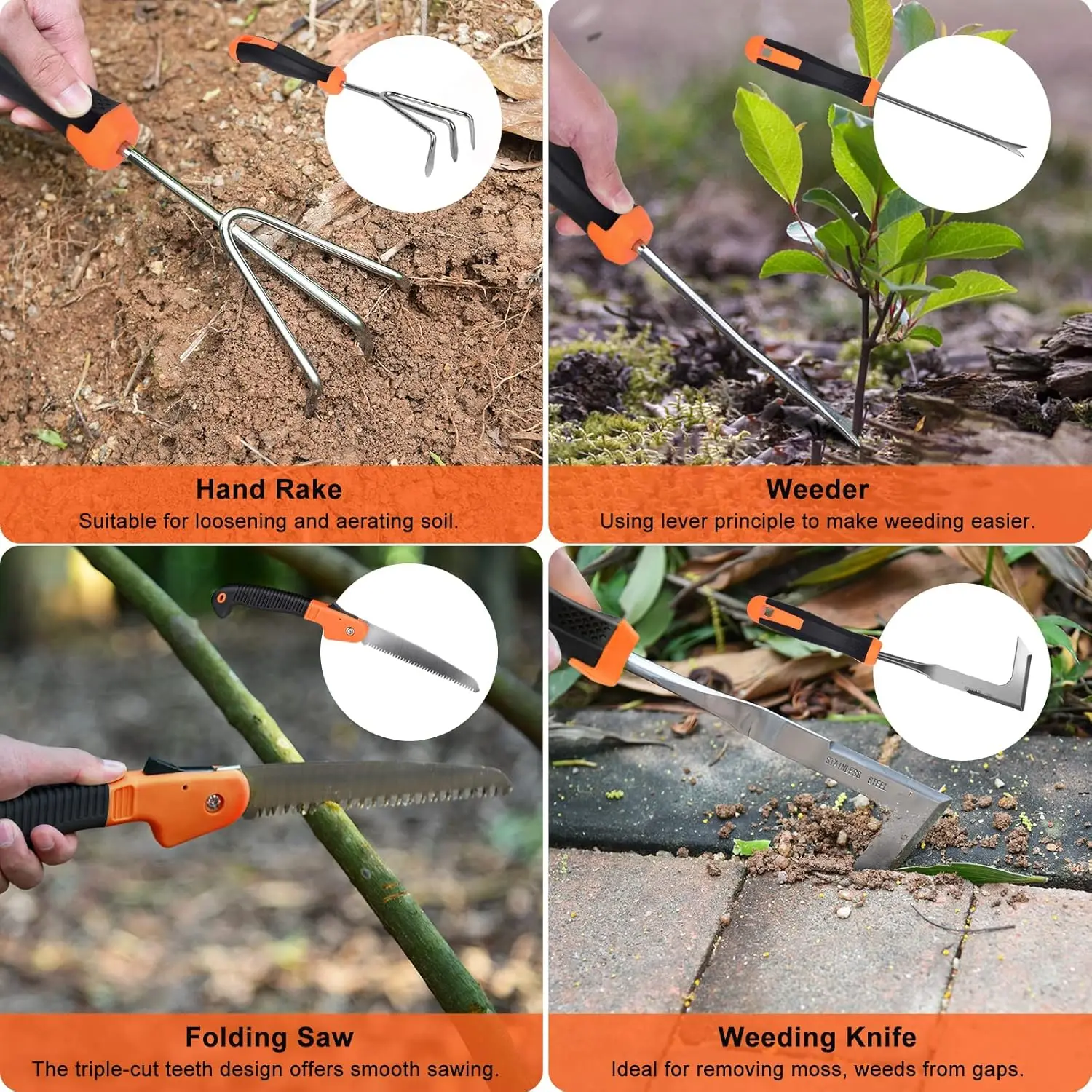 Carsolt-Ensemble d'outils de jardinage RapDuty en acier inoxydable, kit de jardinage pour la plantation et l'élagage, 10 pièces