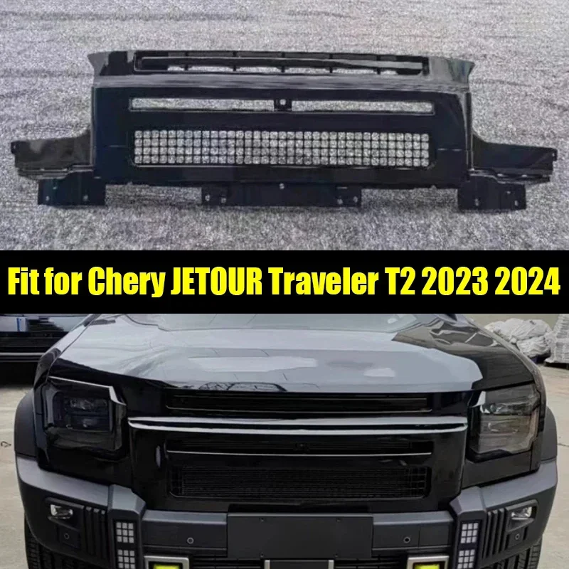 

New！ Car Grille Fit for CHERY JETOUR Traveler T2 2023 2024 Modified Defender Grille Front Face Black Warrior Auto Exterior Trim