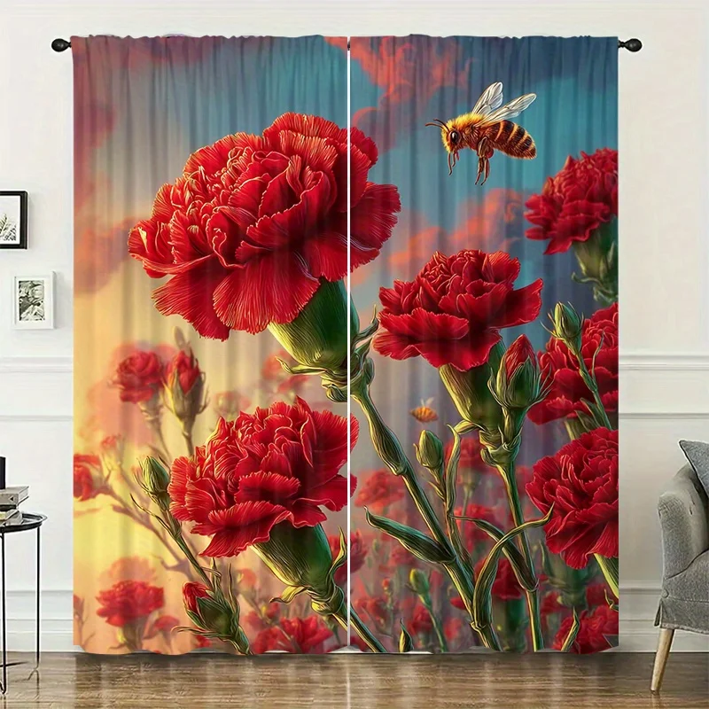 Red carnation honeycomb curtains, installed using pocket rod method, suitable for bedrooms, living rooms, balconies, decoration