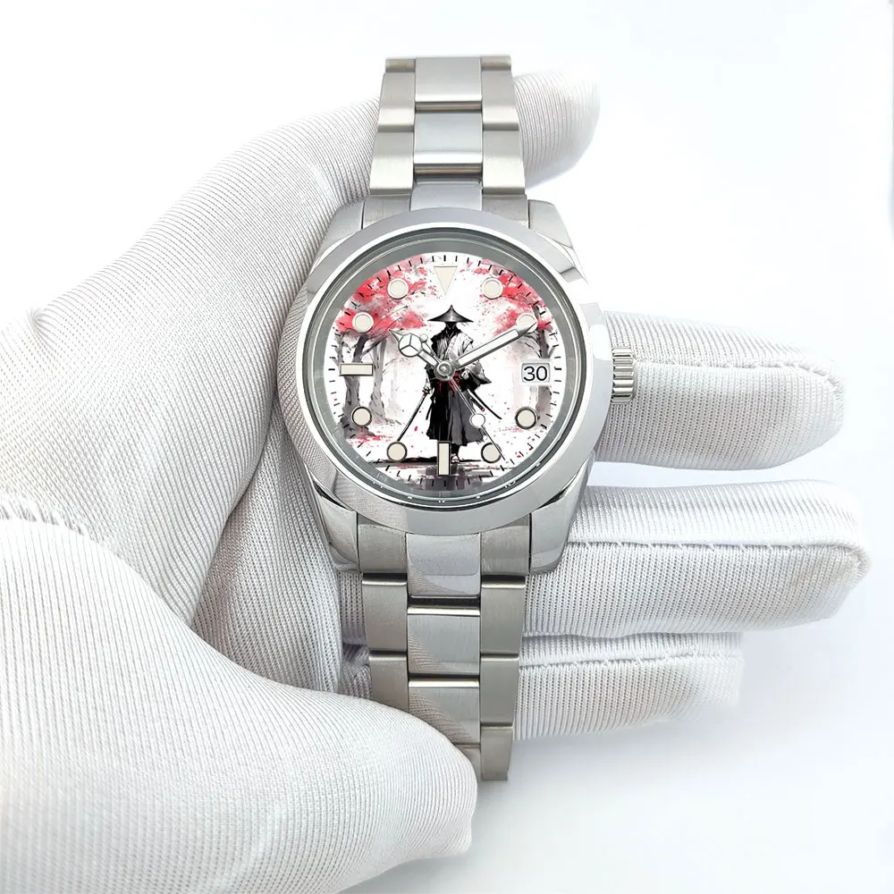 Orologio da uomo creativo stampato a colori da 39 mm Orologio cinese NH35 con movimento meccanico automatico in vetro zaffiro in acciaio inossidabile