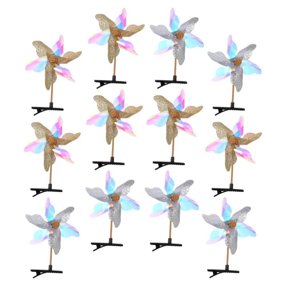 

12 шт., заколки для волос с ветряной мельницей, блестящие аксессуары для детей, милая заколка для волос с ветряной мельницей, детские аксессуары для девочек