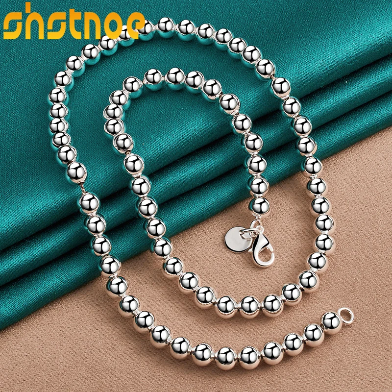 925 Sterling Zilver 6Mm Smooth Kralen Bal 18 Inch Chain Ketting Voor Vrouwen Party Engagement Wedding Fashion Charm Sieraden