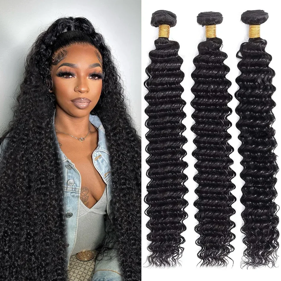 14 16 18 Inch 100% Unprocessed Virgin Wave 3 Bundles 12A Human Hair Deep Bundles Curly Extensions Double Weft Natural Color