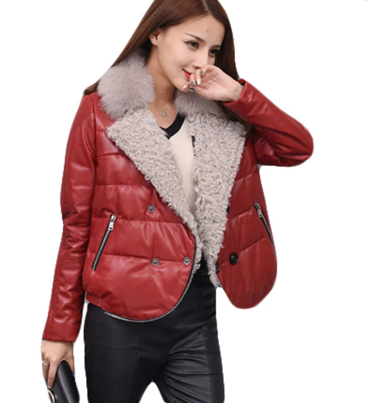 

2023 Fox Fur Collar Real Sheepskin Coat Leather Jacket Women Autumn Winter Duck Down Jackets for Women Veste Cuir Femme J6431