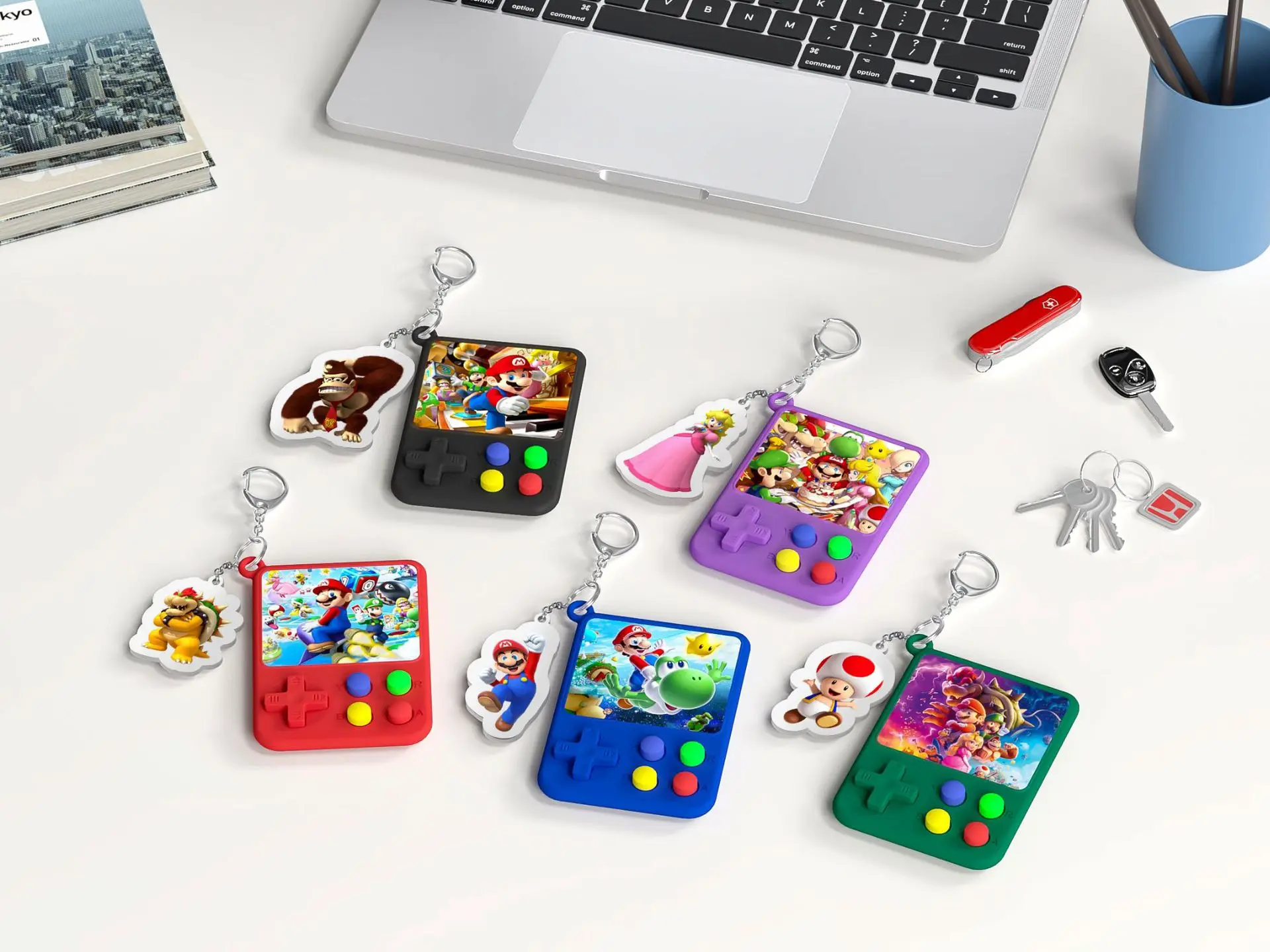 Porte-clés en silicone Super Mario Game pour garçons et filles, pendentif, figurine d\'anime de dessin animé, console de jeu, breloque, cadeaux